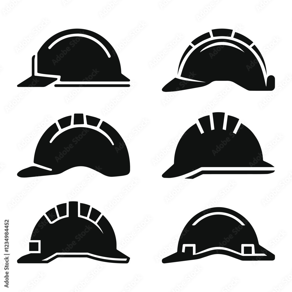 Construction Helmet Silhouette Symbol Set vector Construction Helmet Silhouette Symbol Set vector