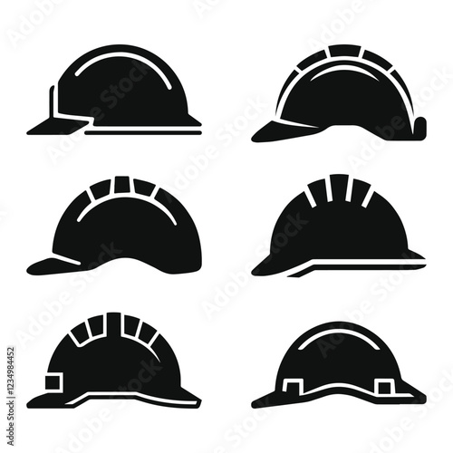 Construction Helmet Silhouette Symbol Set vector