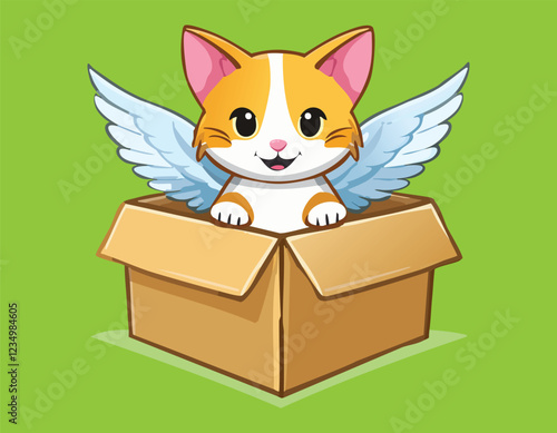 A cute cat with a gift box vector flat design...