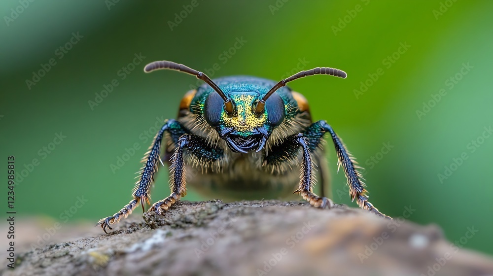 Fototapeta premium CloseUp View of a Vibrant Green Beetle on a Natural Background : Generative AI