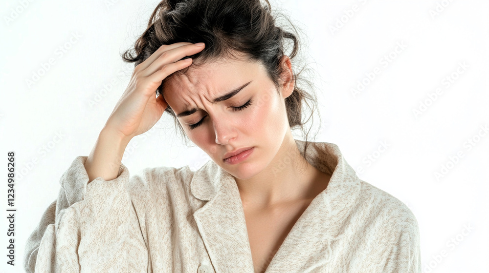 headache and problems at work, businesswoman holding her head headache and problems at work, businesswoman holding her head