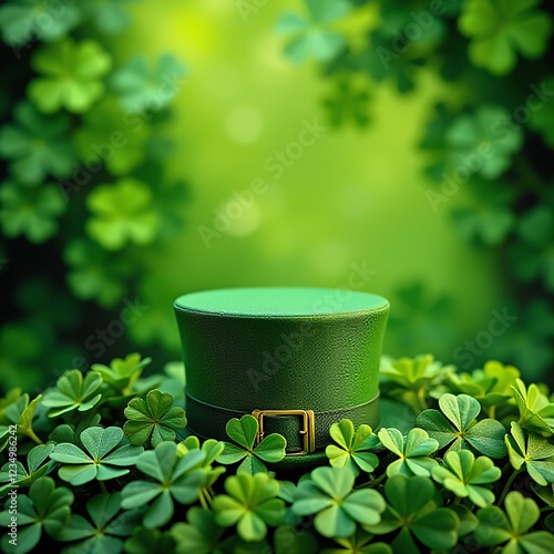 Wallpaper Mural St. Patrick’s Day Leprechaun Hat with Lucky Clover Leaves and Green Background Torontodigital.ca