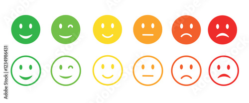 Emoticons Icon Set - Emoji Faces Collection in Flat Style