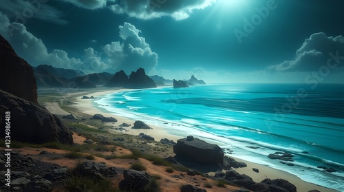 Beautiful Beach Landscape with Turquoise Water. Generative AI 