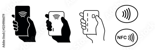 Payment Methods Icons Set - NFC, Mobile, Card and Cash Vector Collection