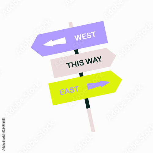 Direction Signpost In Flat Vector Illustration Symbolizing Navigation, Travel Guidance, And Wayfinding, Isolated On White Background