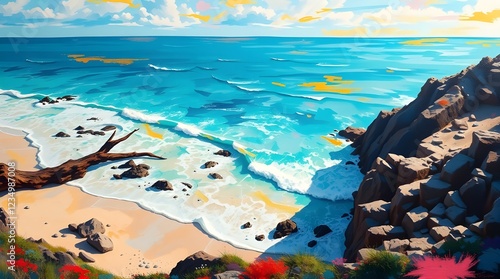 Beautiful Beach Landscape with Turquoise Water. Generative AI 