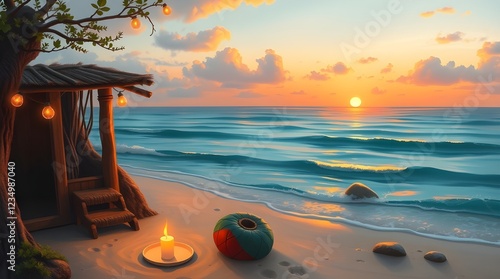 Beautiful Beach Landscape with Turquoise Water. Generative AI 