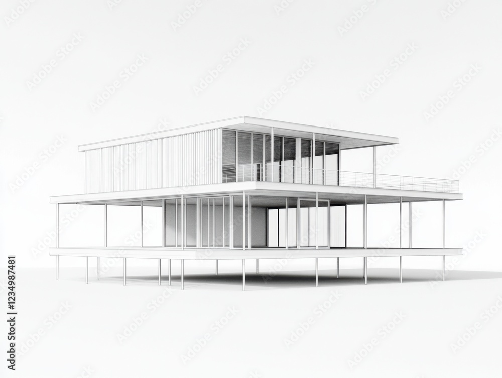 A detailed wireframe sketch of a modern building design, showcasing minimalist architecture with clean lines and open spaces. A detailed wireframe sketch of a modern building design, showcasing minimalist architecture with clean lines and open spaces.