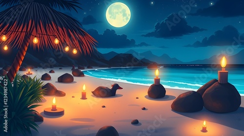 Beautiful Beach Landscape with Turquoise Water. Generative AI 
