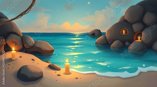 Beautiful Beach Landscape with Turquoise Water. Generative AI 
