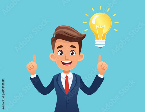 Smiling man with light bulb, and happy young businessman holding light bulb...