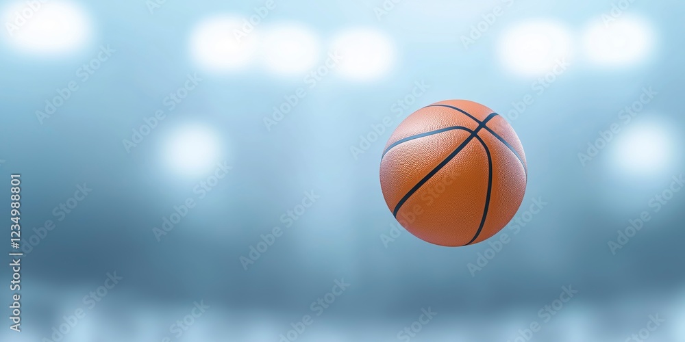 Basketball floating in mid-air in a blurred stadium background Basketball floating in mid-air in a blurred stadium background
