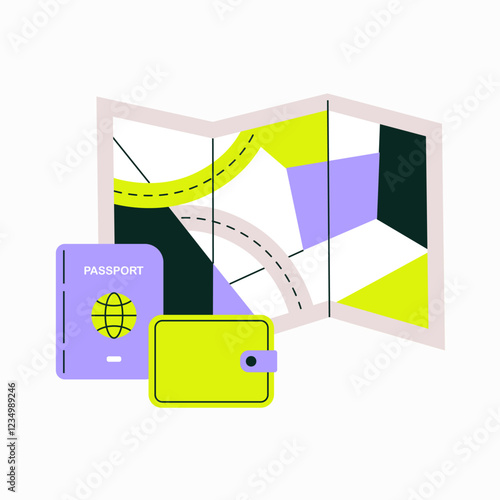 Passport And Travel Map In Flat Vector Illustration Symbolizing International Travel, Tourism, And Vacation Planning, Isolated On White Background