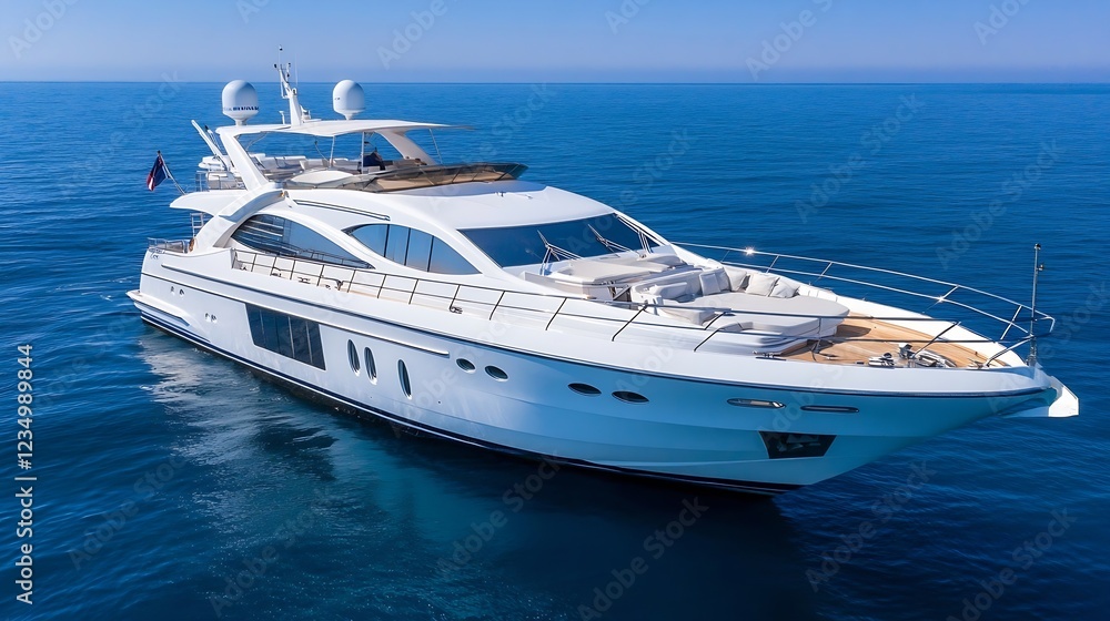 Elegant White Yacht Cruising on Clear Blue Ocean Waters : Generative AI Elegant White Yacht Cruising on Clear Blue Ocean Waters : Generative AI