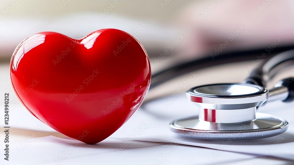 Red Heart and Stethoscope Symbolizing Cardiovascular Health and Medical Care : Generative AI Red Heart and Stethoscope Symbolizing Cardiovascular Health and Medical Care : Generative AI
