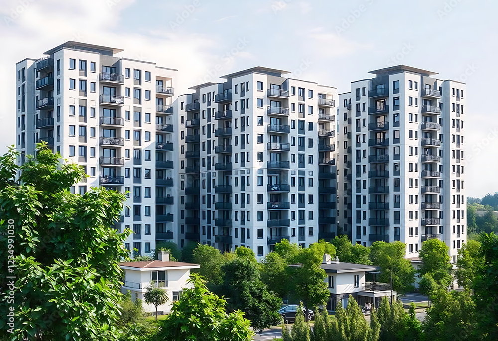 New modern block of flats in green area. residential apartment with flat buildings exterior. luxury house complex. Part of City Real estate property, condo architecture. apartment insurance concept.
New modern block of flats in green area. residential apartment with flat buildings exterior. luxury house complex. Part of City Real estate property, condo architecture. apartment insurance concept.