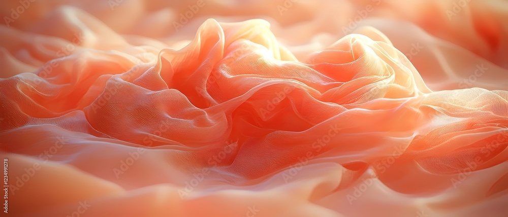 Delicate layers of soft, translucent fabric in warm peach tones create an inviting and dreamy atmosphere, perfect for backgrounds or fashion photography. Delicate layers of soft, translucent fabric in warm peach tones create an inviting and dreamy atmosphere, perfect for backgrounds or fashion photography.