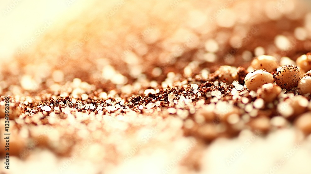 Soybeans and coffee grounds blend, close-up, sunlit kitchen, food texture Soybeans and coffee grounds blend, close-up, sunlit kitchen, food texture