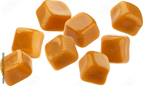 Obraz na plátně Flying caramel candies, toffee bonbons isolated