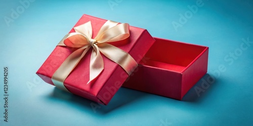 Wallpaper Mural A crimson gift box with a golden ribbon and bow sits open, invitingly revealing an empty interior against a vibrant blue background. Torontodigital.ca