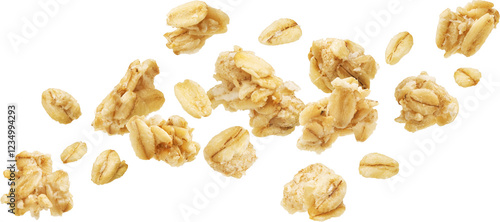 Oat granola, falling crunchy muesli isolated photo