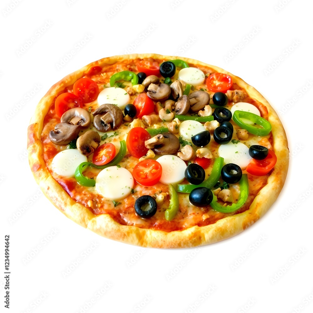 Cheese Tomato Basil Olive Pizza top view Cheese Tomato Basil Olive Pizza top view