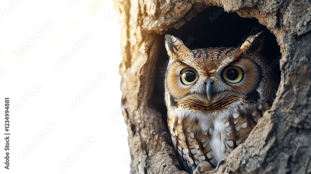 Majestic Owl Peering from Tree Hollow in Natural Habitat Majestic Owl Peering from Tree Hollow in Natural Habitat