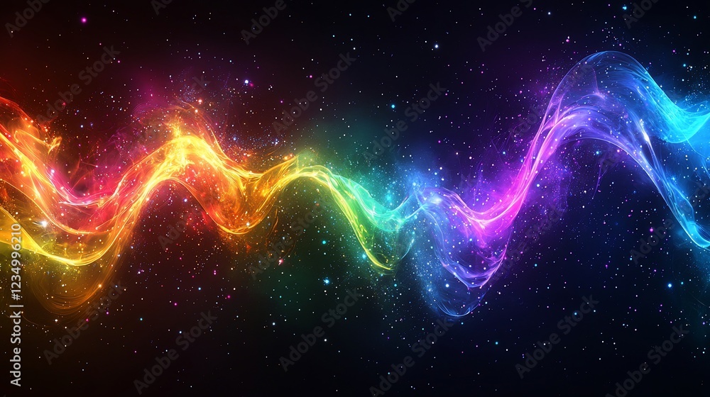 Fototapeta premium Vibrant abstract wave of colorful energy flowing through a starry cosmic background