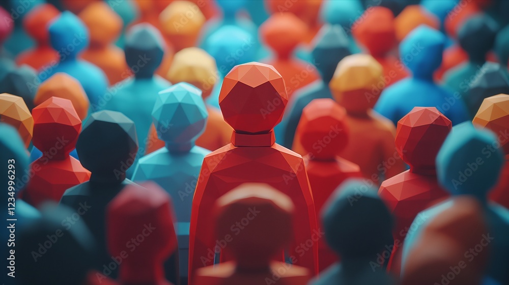 Abstract representation of diverse people standing out in a colorful crowd.