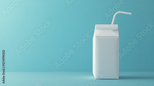 Refreshing Milk Carton with Curved Straw Minimalist Style Indoor Setting Clean Design