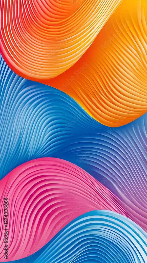 Colorful waves intertwine in a striking abstract design, creating a sense of movement and harmony Colorful waves intertwine in a striking abstract design, creating a sense of movement and harmony