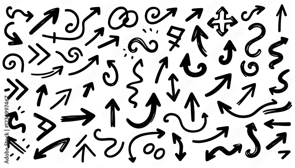 hand-drawn arrow outlines playful black and white doodle icons collection set
hand-drawn arrow outlines playful black and white doodle icons collection set