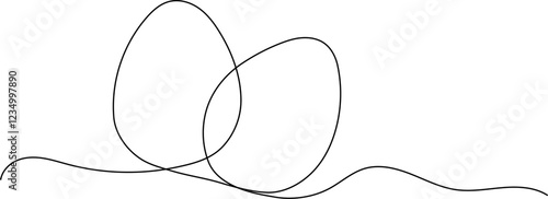 A minimalist continuous oneline drawing of two overlapping eggs on a wavy line. Simple, clean, abstract design perfect for Easter, logos, icons, or modern decor.