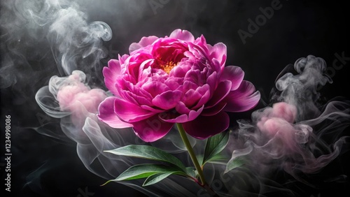 Wallpaper Mural A vibrant pink peony blooms amidst wispy tendrils of smoke, a delicate dance of nature and abstract art. Torontodigital.ca