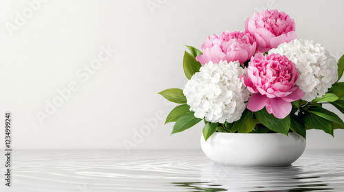 Wallpaper Mural Pink and white peonies and hydrangeas creating a serene Ikebana composition Torontodigital.ca