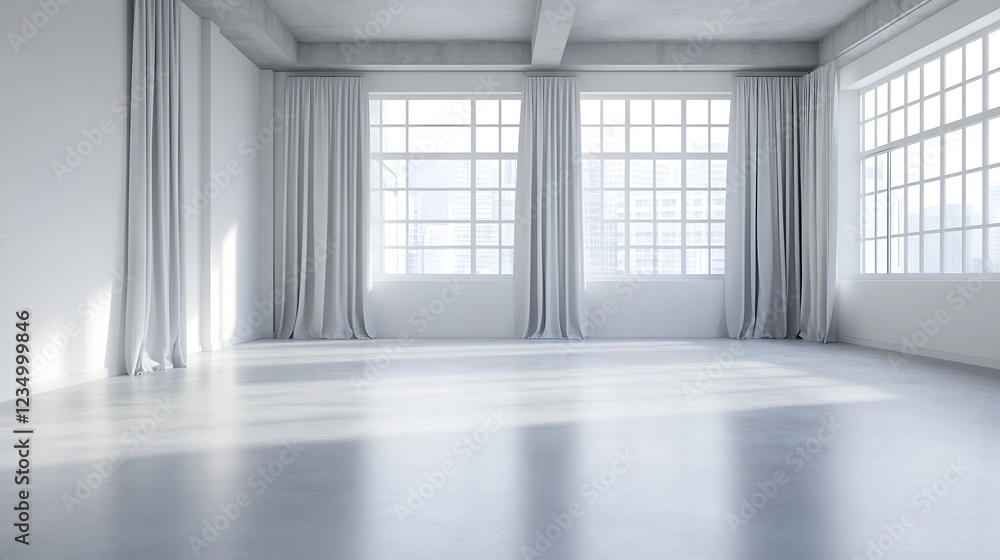 Fototapeta premium Spacious Modern Minimalist Room With Large Windows and Soft Natural Light : Generative AI