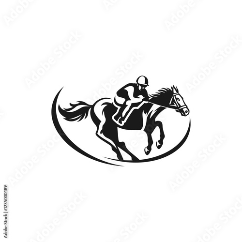 A jockey races his horse, suitable for the logo of a racing club, stable and training, as well as horse racing events