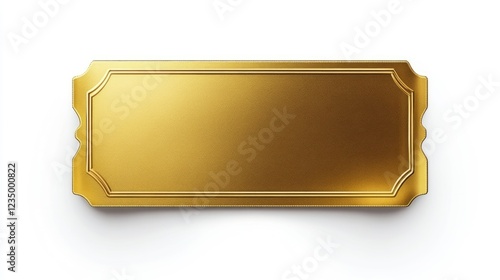 Realistic blank golden luxury ticket or gift certificate isolated on white, empty metallic coupon