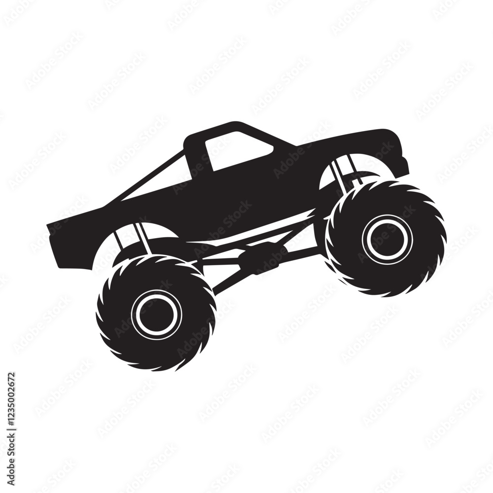 Jumping Monster Truck Silhouette Vector – Off-Road Stunt Design Jumping Monster Truck Silhouette Vector – Off-Road Stunt Design