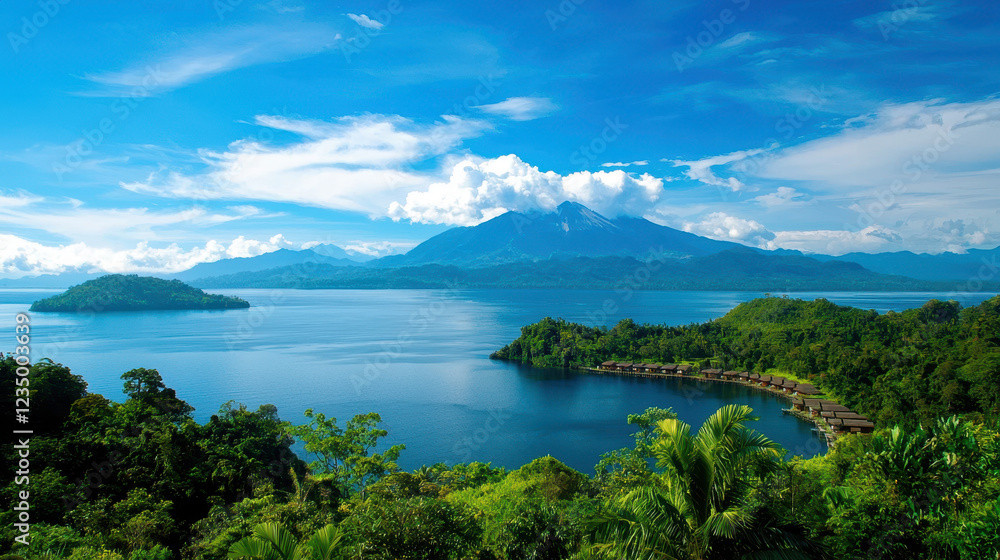 Obraz premium breathtaking view of national park with mountains and lake