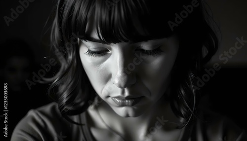 sad_woman_black_and_white_portrait_downcast_gaze_monochrome_emotions
