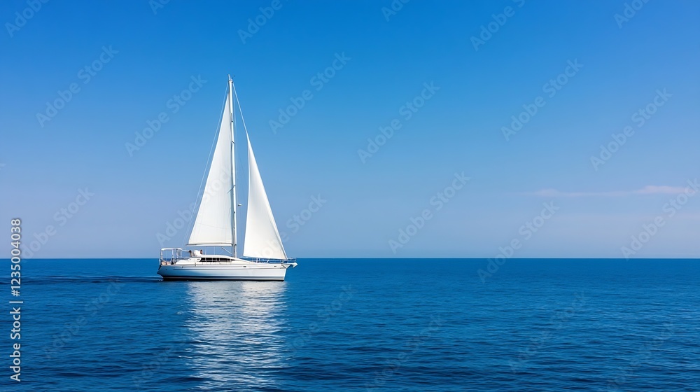 Obraz premium Elegant White Sailboat Gliding on Open Seas with Clear Blue Skies Above : Generative AI