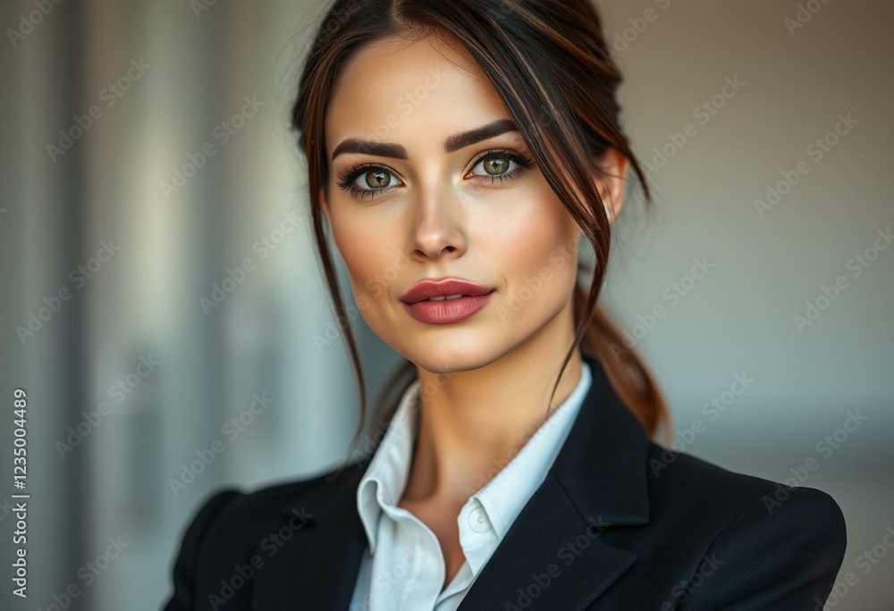 A stylish woman with a formal outfit, partially visible body, and soft natural lighting A stylish woman with a formal outfit, partially visible body, and soft natural lighting