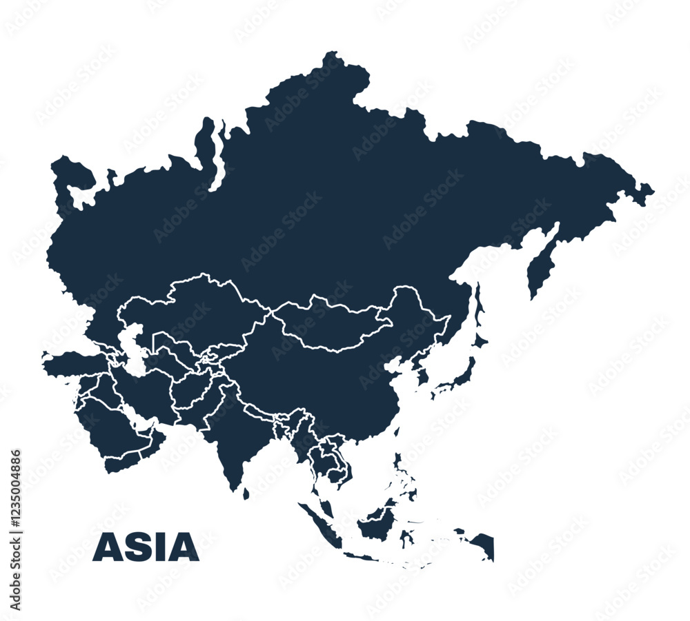 Obraz premium Asia map flat border outline vector