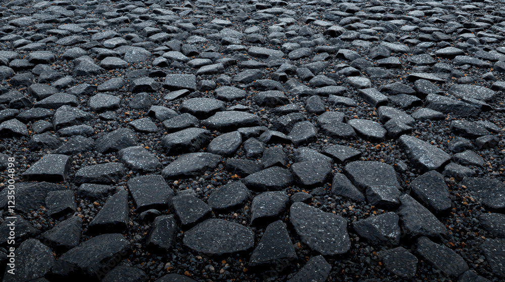 Asphalt surface with fine gravel, dark stones, textured ground, outdoor setting, construction material, road surface Asphalt surface with fine gravel, dark stones, textured ground, outdoor setting, construction material, road surface
