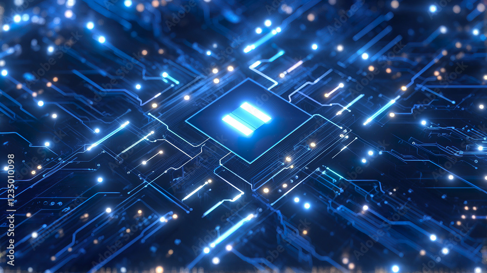 Illuminated Microchip Close-Up Image Illuminated Microchip Close-Up Image