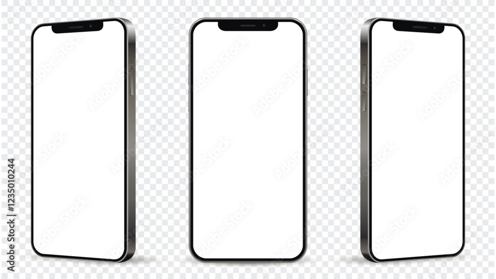 Realistic smartphone mockup. Mobile phone vector isolated on transparent background.