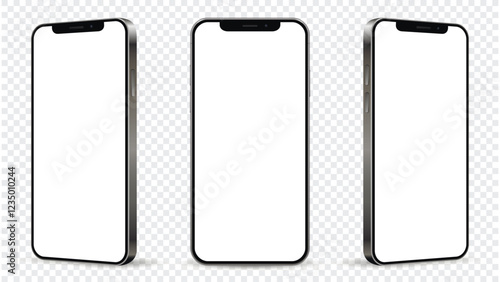 Realistic smartphone mockup. Mobile phone vector isolated on transparent background.