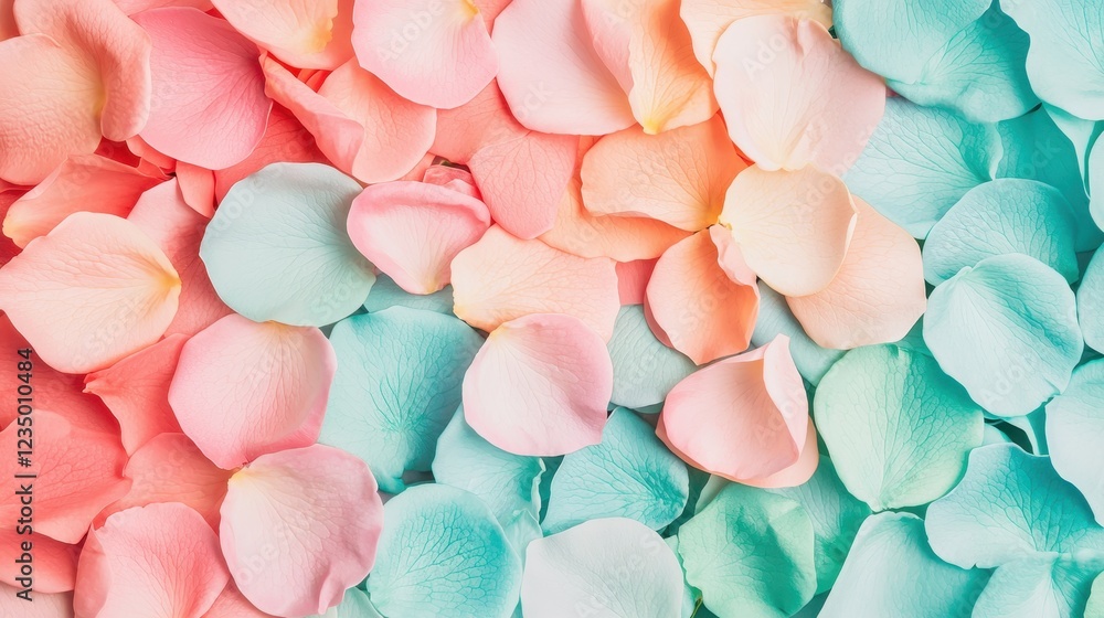 Fototapeta premium Colorful rose petals scattered on a surface.